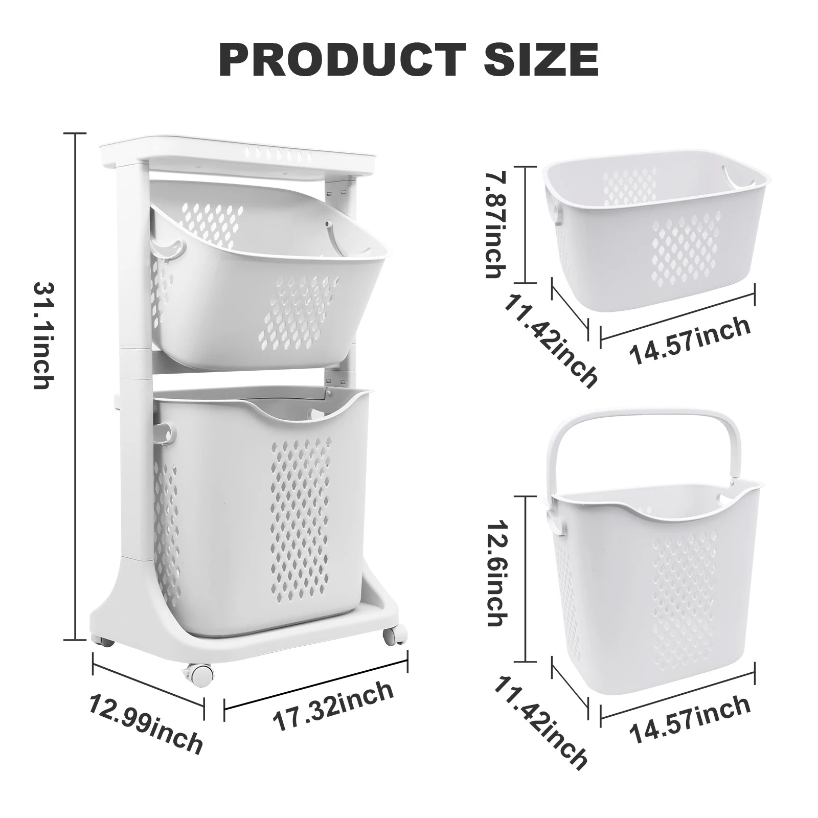 2/4 Tier Laundry Basket Rolling Cart Removable Storage Buckets