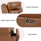 Genuine Leather Power Recliner Chair for Adults, Wall Hugger Recliner with Power Headrest