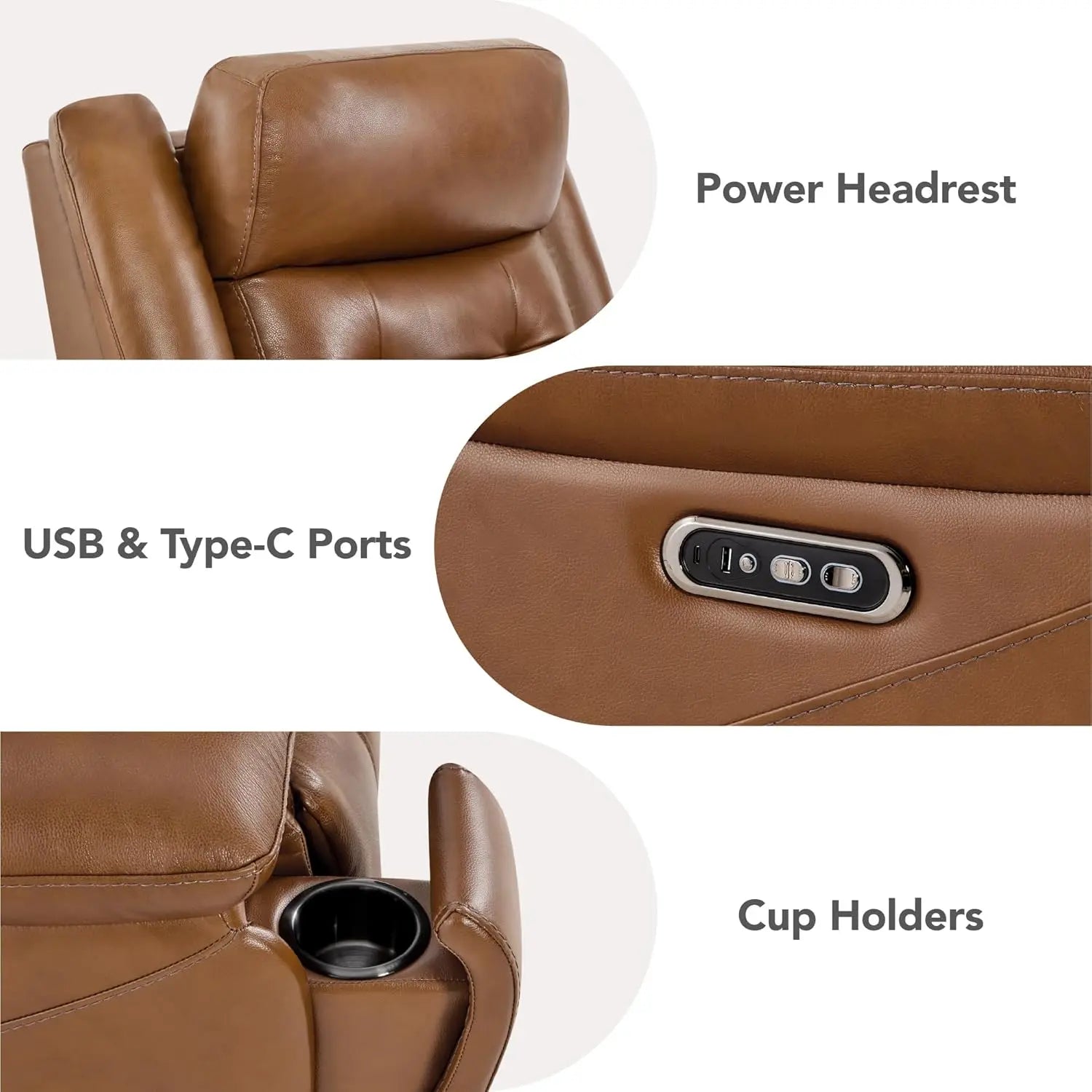 Genuine Leather Power Recliner Chair for Adults, Wall Hugger Recliner with Power Headrest