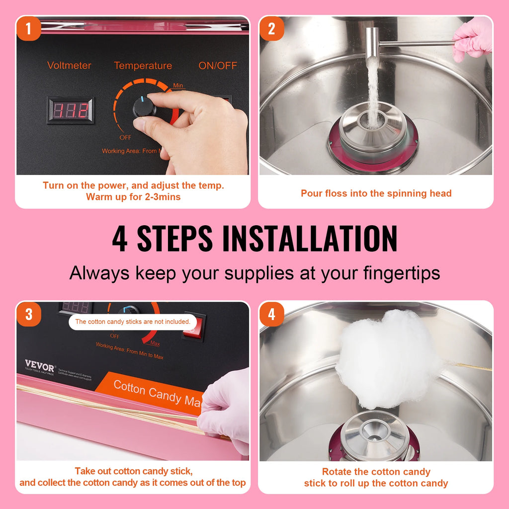 Commercial Cotton Candy Machine w/ Stainless Steel Bowl and Sugar Scoop