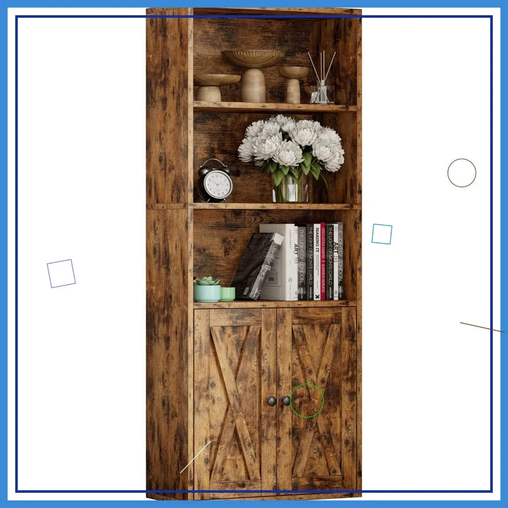 Industrial 5-Shelf Bookcase with Doors, 11.8" Depth