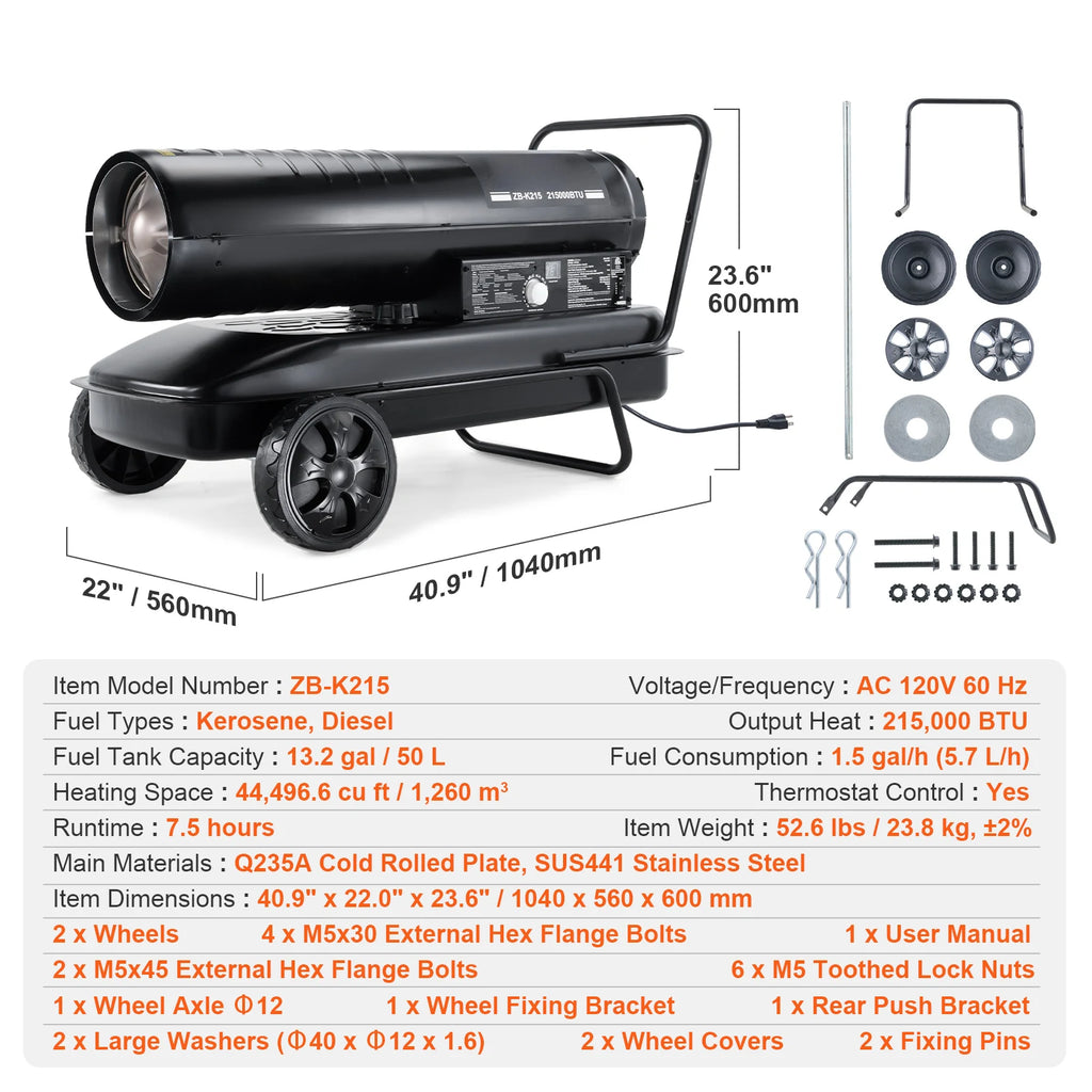 Kerosene Forced Air Heater Portable Torpedo Diesel Space Heater with Thermostat Tank Energy-Efficient heavy-duty Heater
