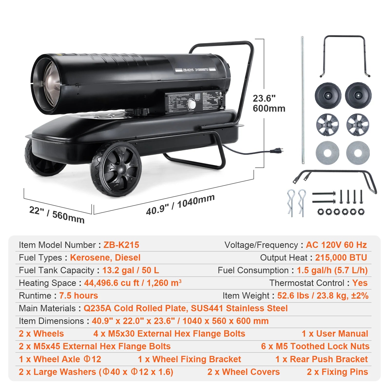 Kerosene Forced Air Heater Portable Torpedo Diesel Space Heater with Thermostat Tank Energy-Efficient heavy-duty Heater