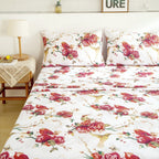Tache Floral Hummingbirds Burgundy White Vintage Rose Garden Bed Sheet Set (SD-7676)