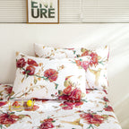 Tache Floral Hummingbirds Burgundy White Vintage Rose Garden Bed Sheet Set (SD-7676)