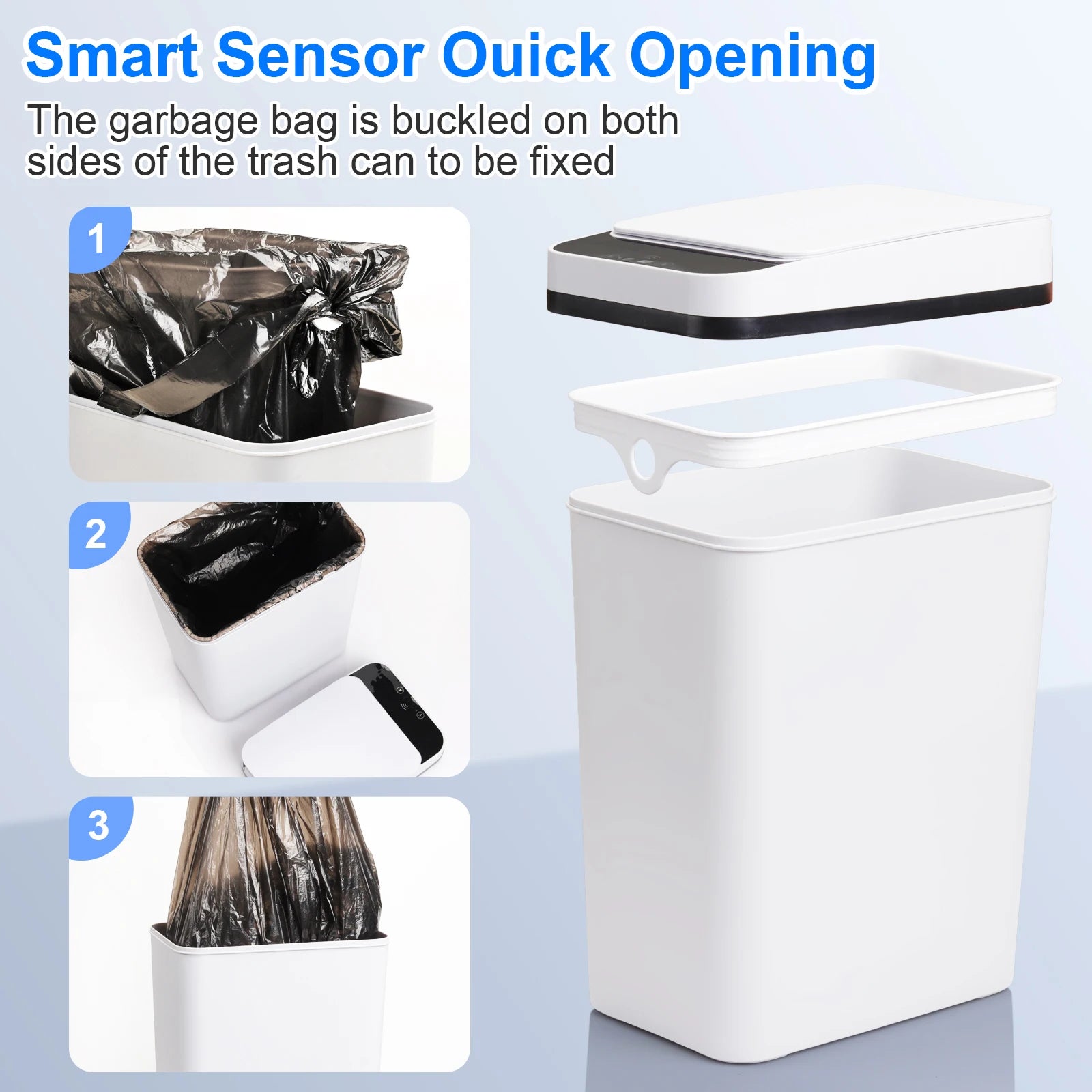 2 Pack 12L Bathroom Automatic Trash Cans Touchless Motion Sensor