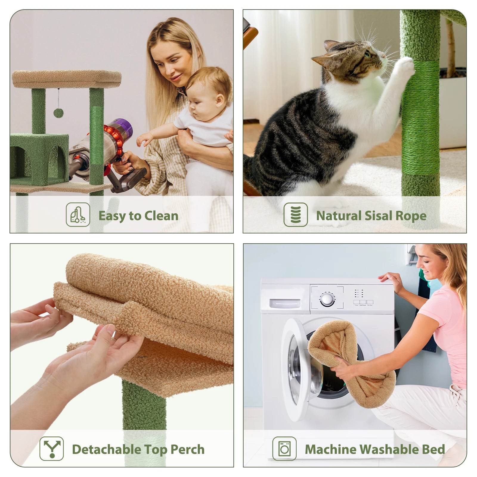 Cactus Cat Tree Tower with Plush Hammock