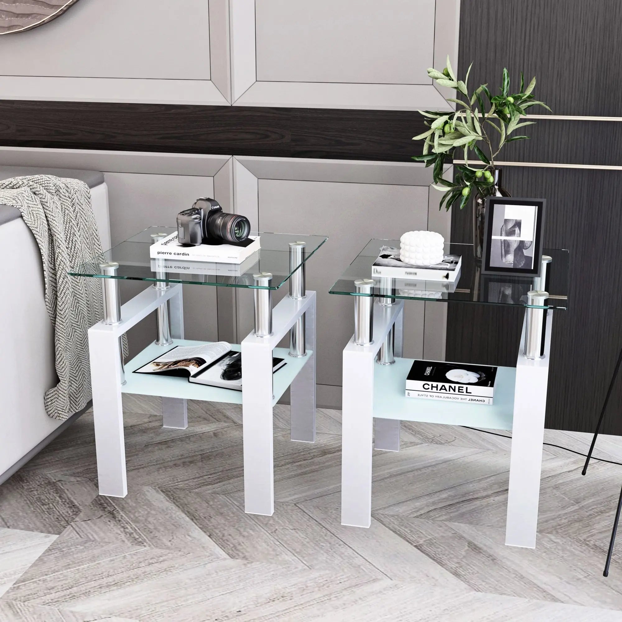 2-piece set, modern tempered glass coffee table
