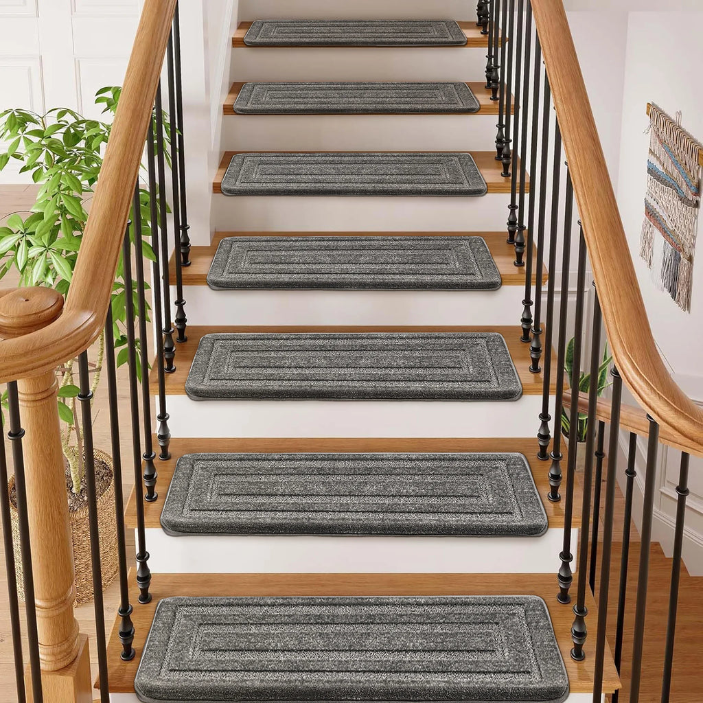 Bullnose Carpet Stair Treads Set -Non-Slip, Premium Soft，Skid Resistant, Washable, Reusable, and Easy to Install