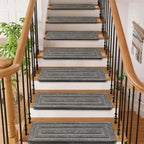 Bullnose Carpet Stair Treads Set -Non-Slip, Premium Soft，Skid Resistant, Washable, Reusable, and Easy to Install