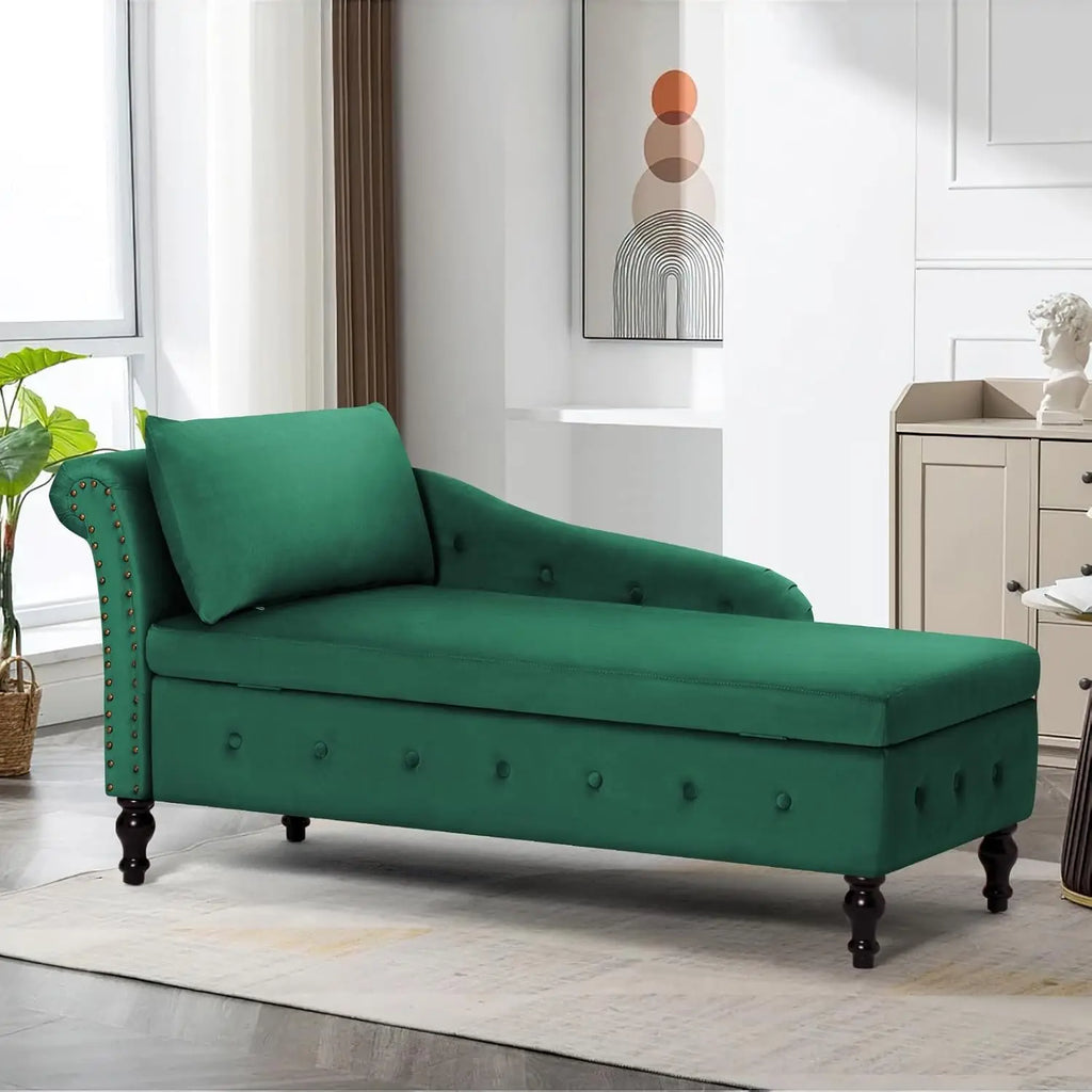 Velvet Chaise Lounge with Left Armrest & Storage Space