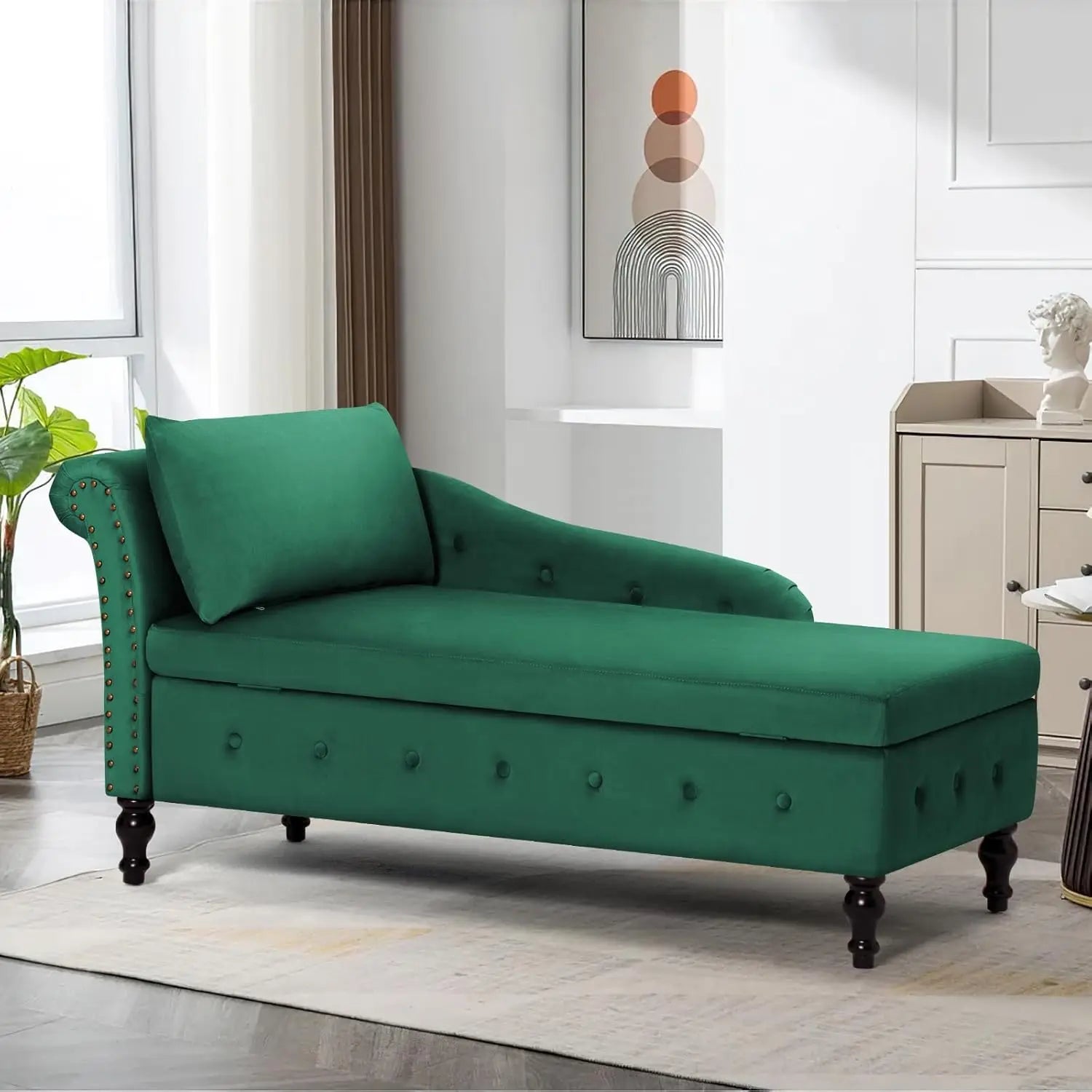 Velvet Chaise Lounge with Left Armrest & Storage Space