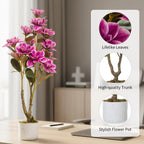 37" Artificial Magnolia Tree In White Planter, 3.1FT Pink Fake Flower Plant Faux Potted Floral Decor For Home Office Room
