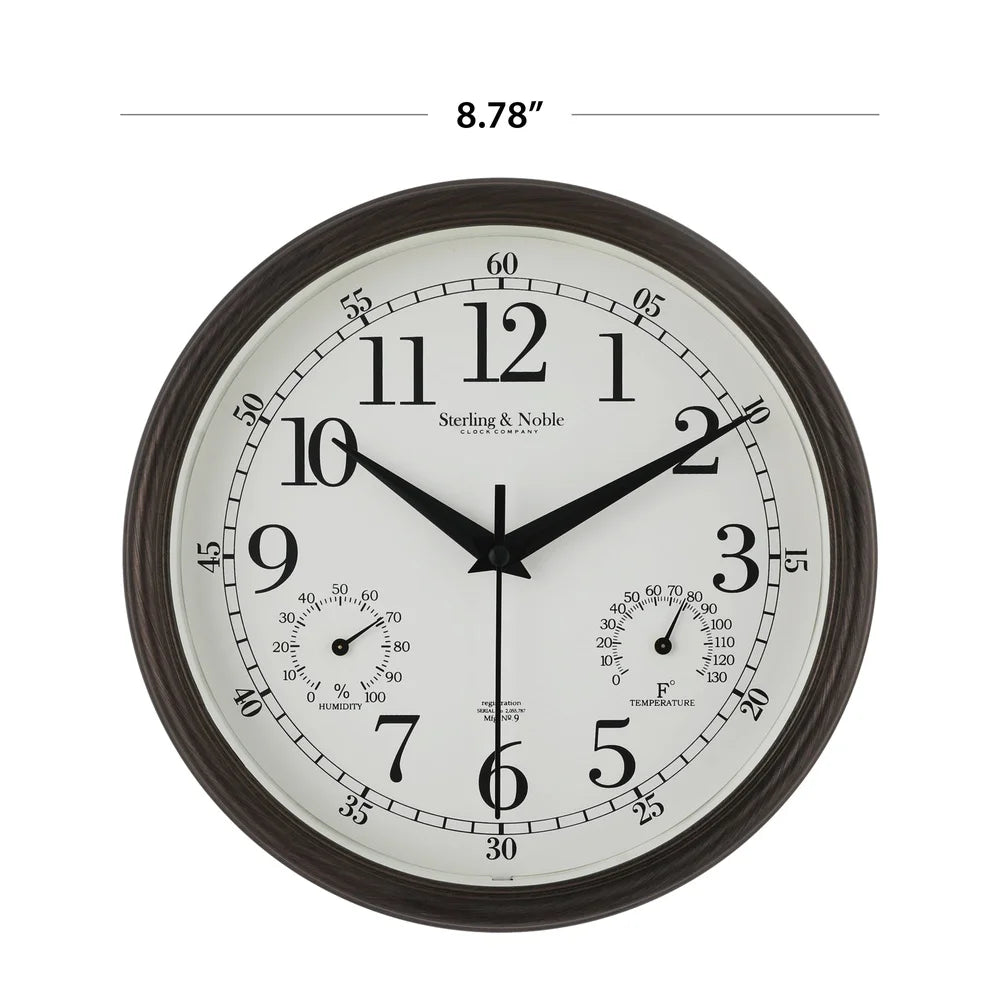 8.75 Inch Antique Bronze Indoor Outdoor Wall Clock with Thermometer Hygrometer
