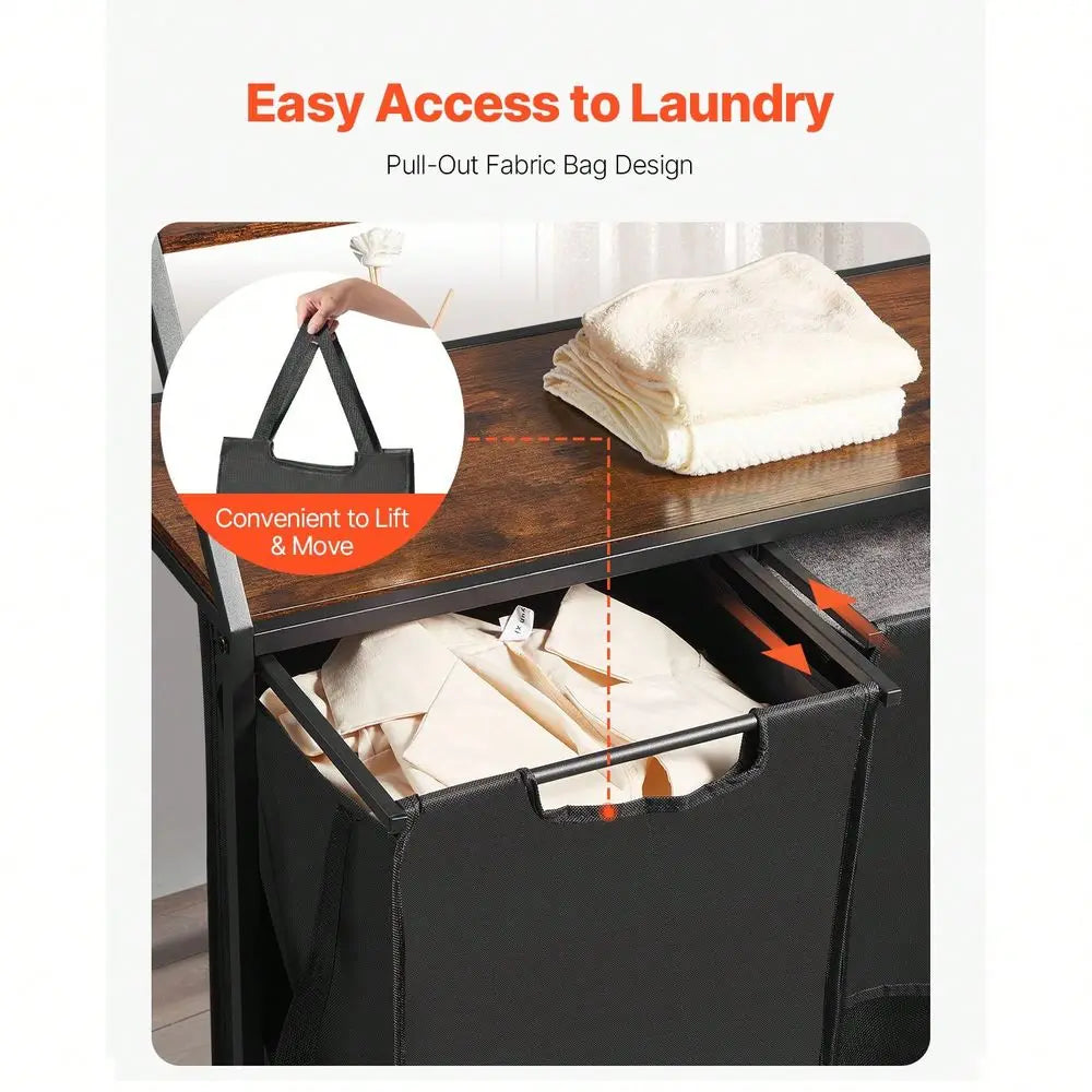 Tall Laundry Hamper With Metal Frame And Wooden Tabletop