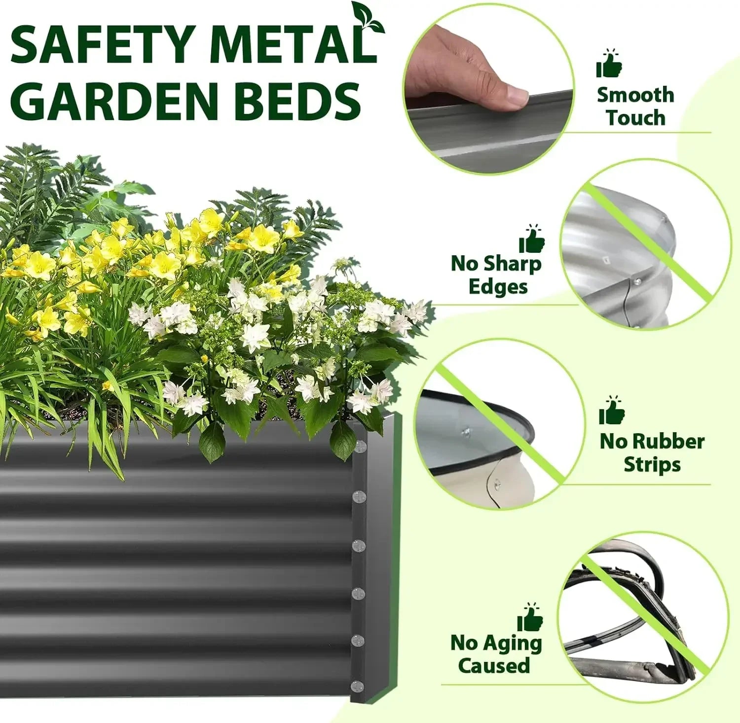 6X3X1.5 ft Rectangular Metal Planter Box for Planting Vegetables Flowers Herb,