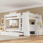 Full Wooden Gaming Bunk Bed with Desk Storage Shelves USB LED Light