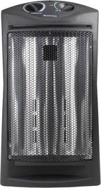 Portable Electric Heater with Adjustable Thermostat, Infrared Quartz Tower for Indoor Use, 2 Heat Settings, Black