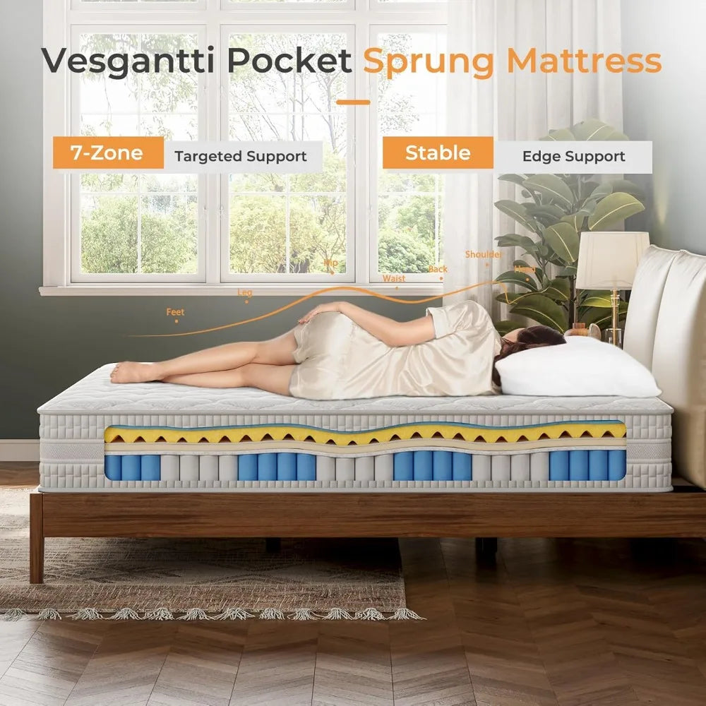 10 Inch Hybrid Mattress for Kids, Single Bed in a Box with Gel Memory Foam and Pocket Spring,