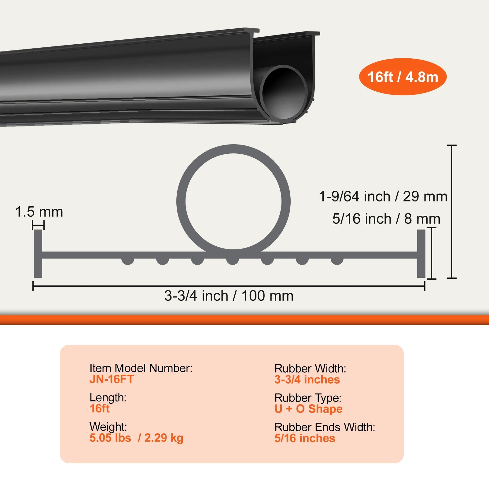 3m 4.8m 6m Garage Door Seals Bottom Rubber U Shape
