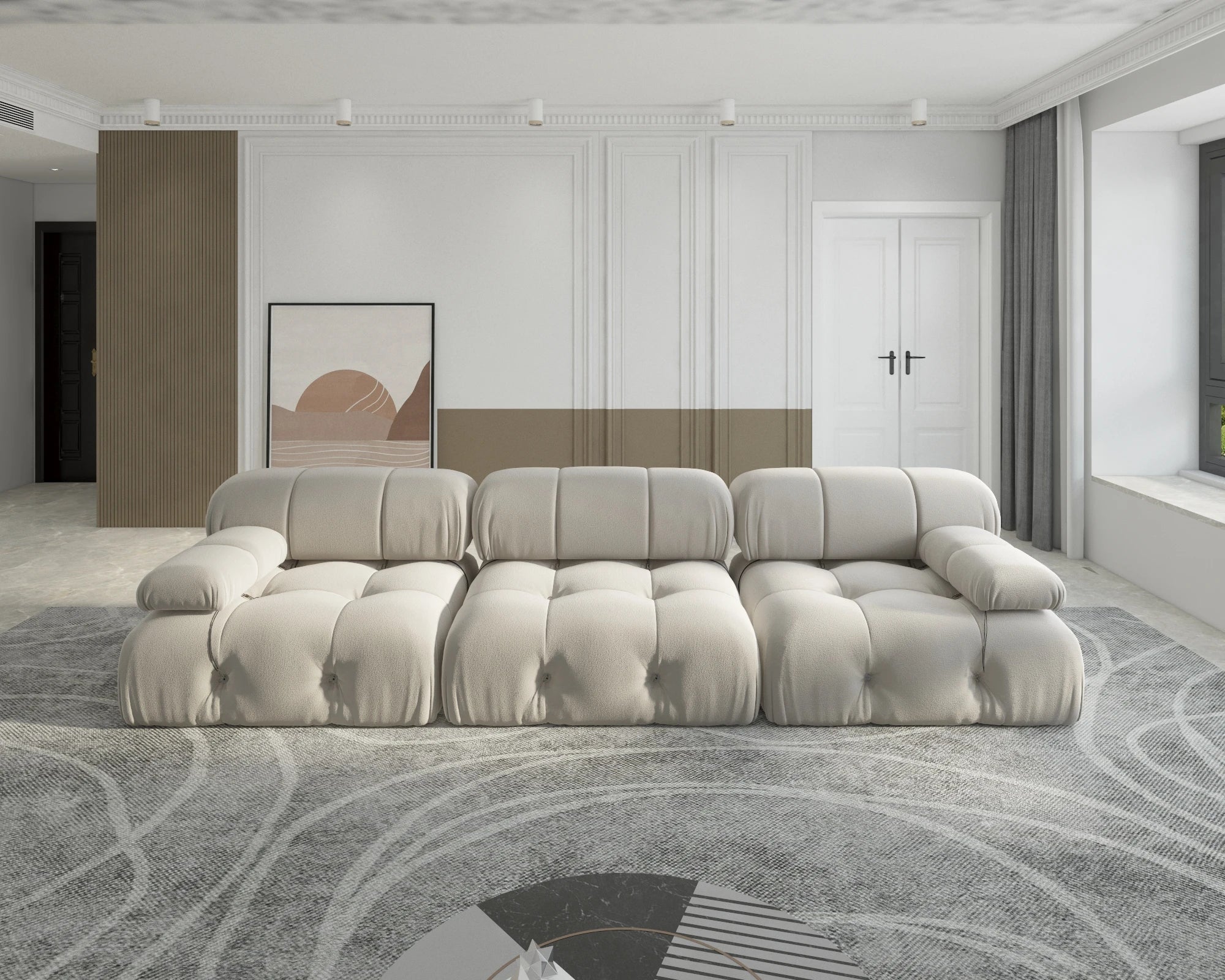 104" Minimalist Modular Sectional Sofas Modern Velvet Convertible Couches 3 Seats