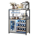36" Wine Bar Cabinet with LED Lights - Adjustable Glass Shelves