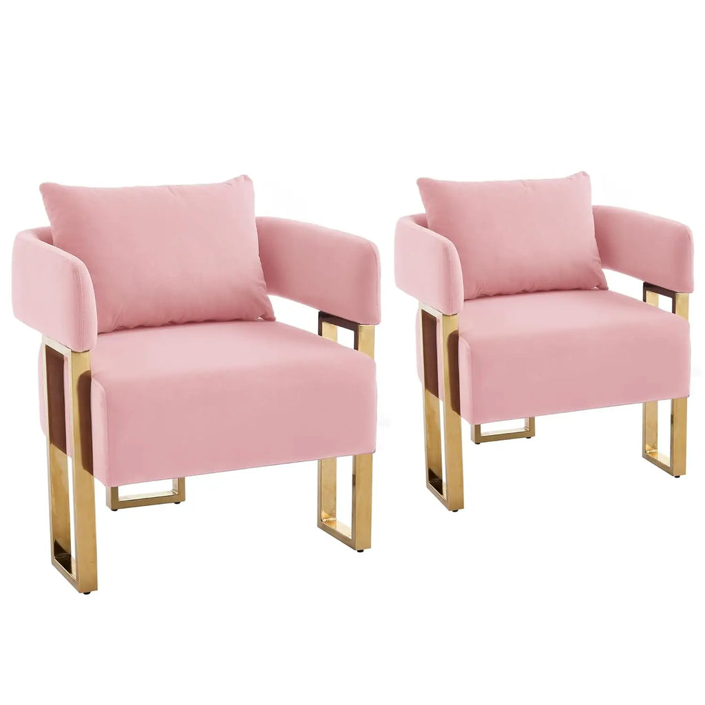 Modern Barrel Accent Chairs 2pcs Upholstered Gold Legs