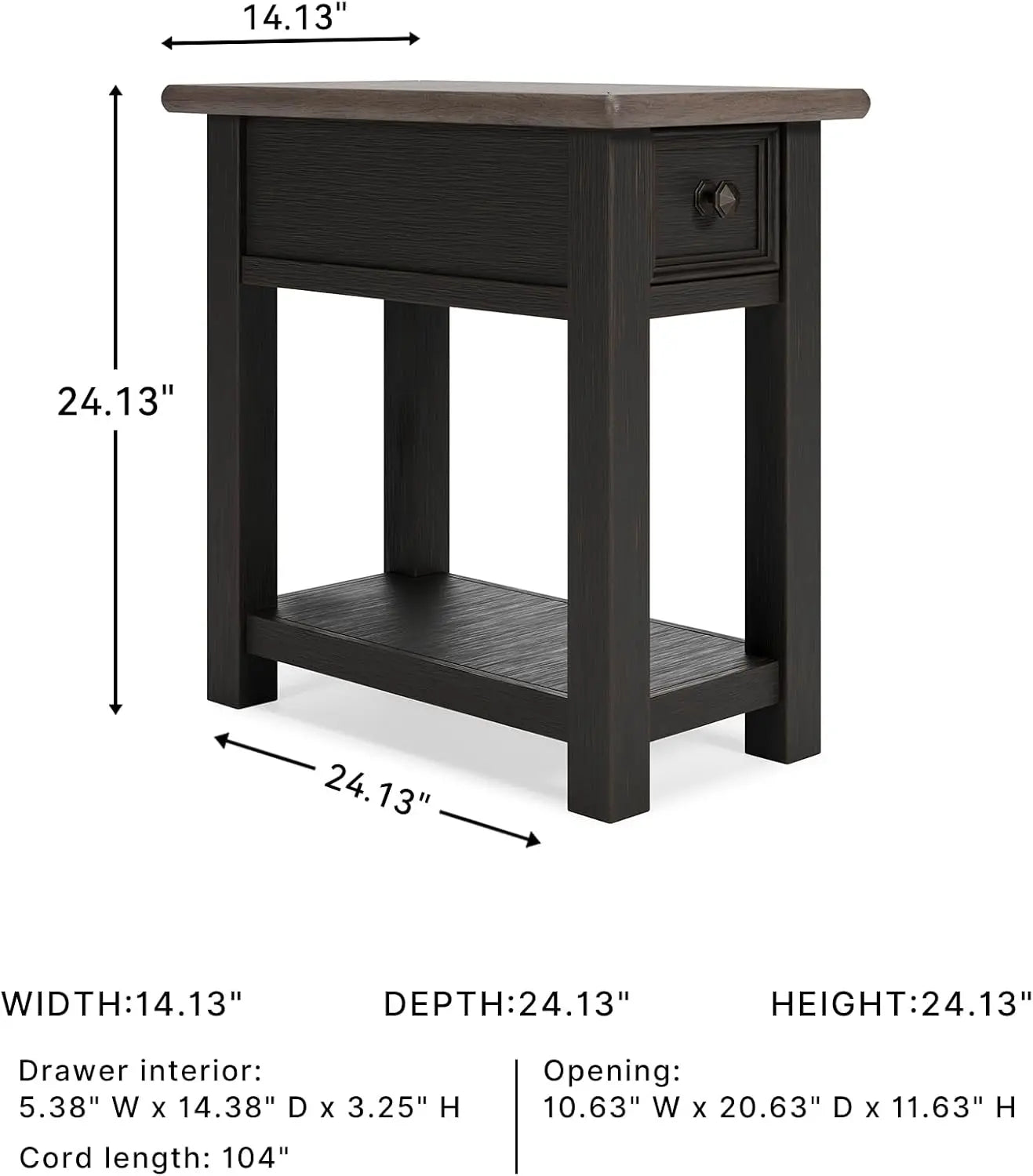 Tyler Creek Chair Side End Table, Smooth-gliding Drawer