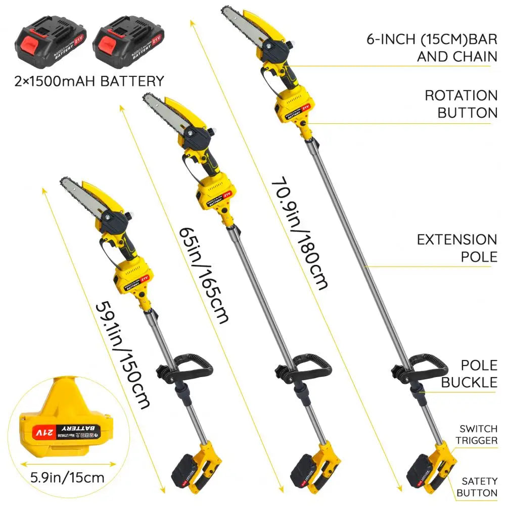 2 in 1 Cordless Pole Saw & Mini Chainsaw, 6-inch