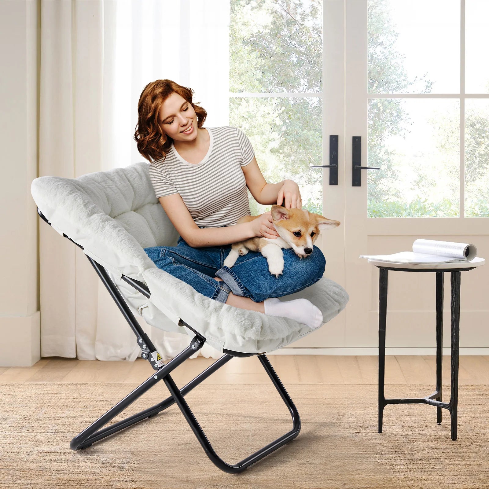 Soft Faux Fur Large Size Folding Lounge Reading Chair