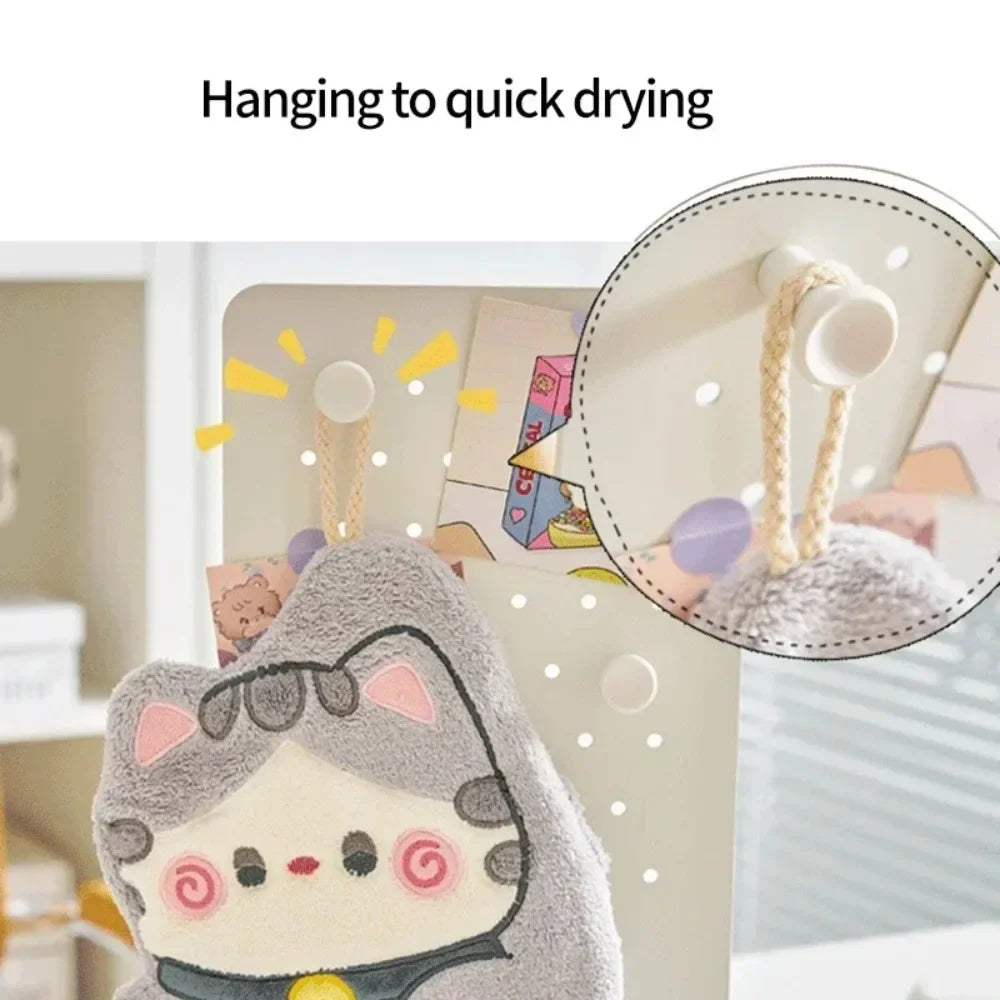 Cute Cat Hand Towel Quick Drying Kitchen Cleaning Rag Coral Velvet Cartoon Animal