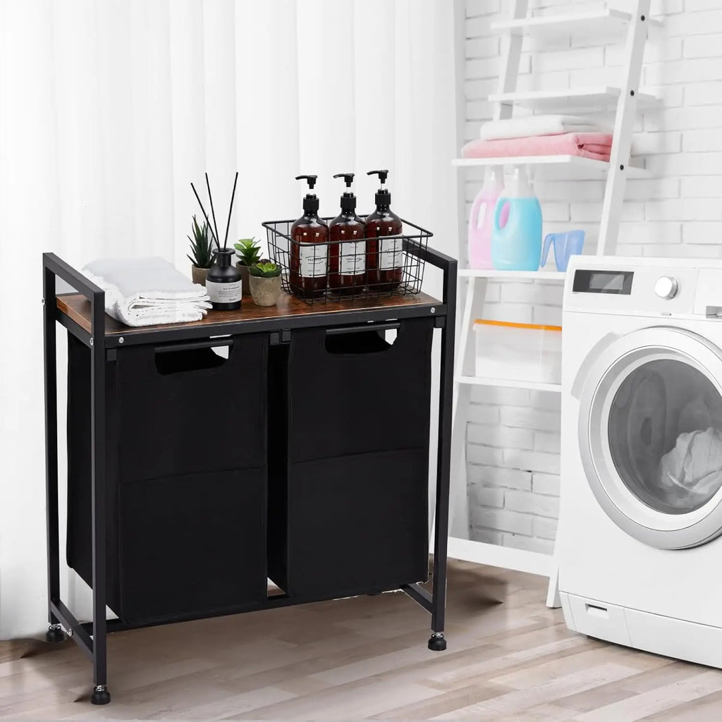 2 Section Sorter with Removable Laundry Bag and Top Shelf
