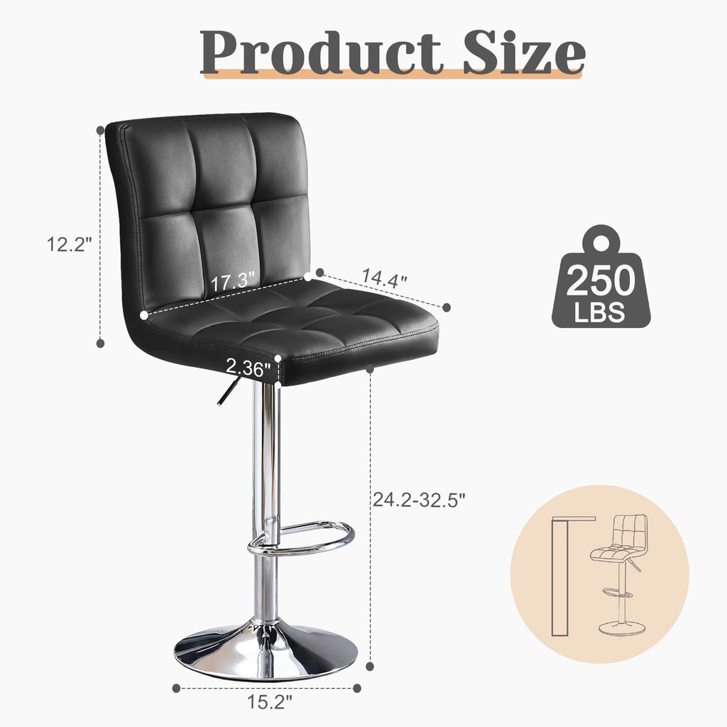 Leather Bar Stools Set of 2,Upholstered Counter Height Bar Stool