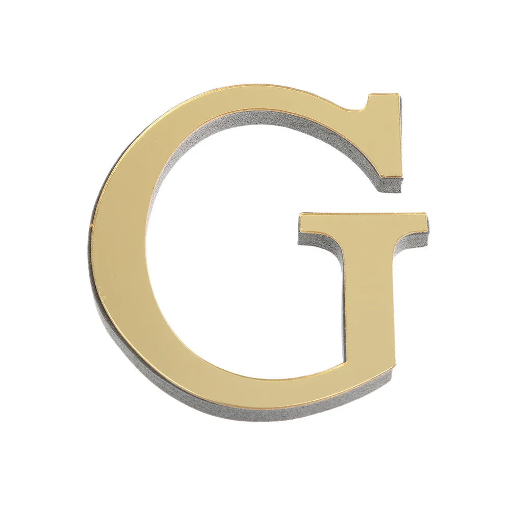 26 English Letters Wall Sticker 3D Mirror Acrylic Gold