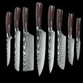 8 PCS Kitchen Stainless steel Laser Damascus Japanese Santoku Cleaver Slicing Utility Chef Knife