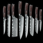 8 PCS Kitchen Stainless steel Laser Damascus Japanese Santoku Cleaver Slicing Utility Chef Knife