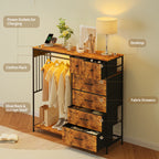 6 Fabric Drawers Hanging Rack Dresser Closet w/LED Lights & Charging Station
