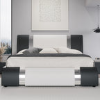 Modern Faux Leather Bed Frame with Iron Pieces Decor, with Height-Adjustable Headboard