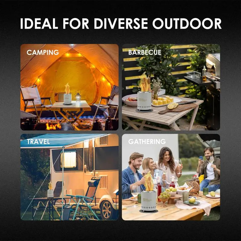 Portable Smokeless Tabletop Fire Pit with Fireproof Mat, Mini Low Smoke Camping Stove, Includes Travel Bag, Stainless Steel