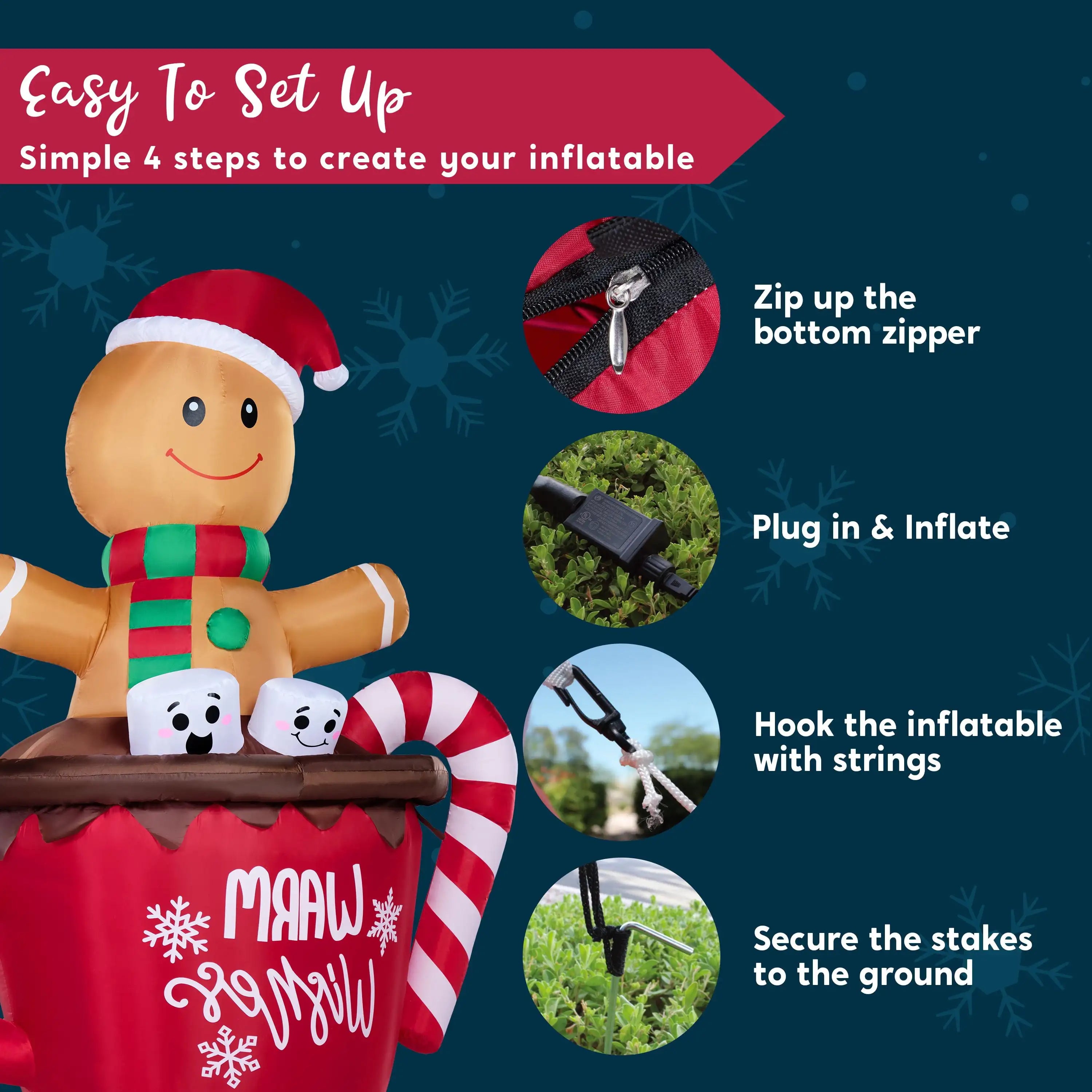 6 FT Christmas Inflatable Cocoa Mug Outdoor Blow Up Yard Decorations