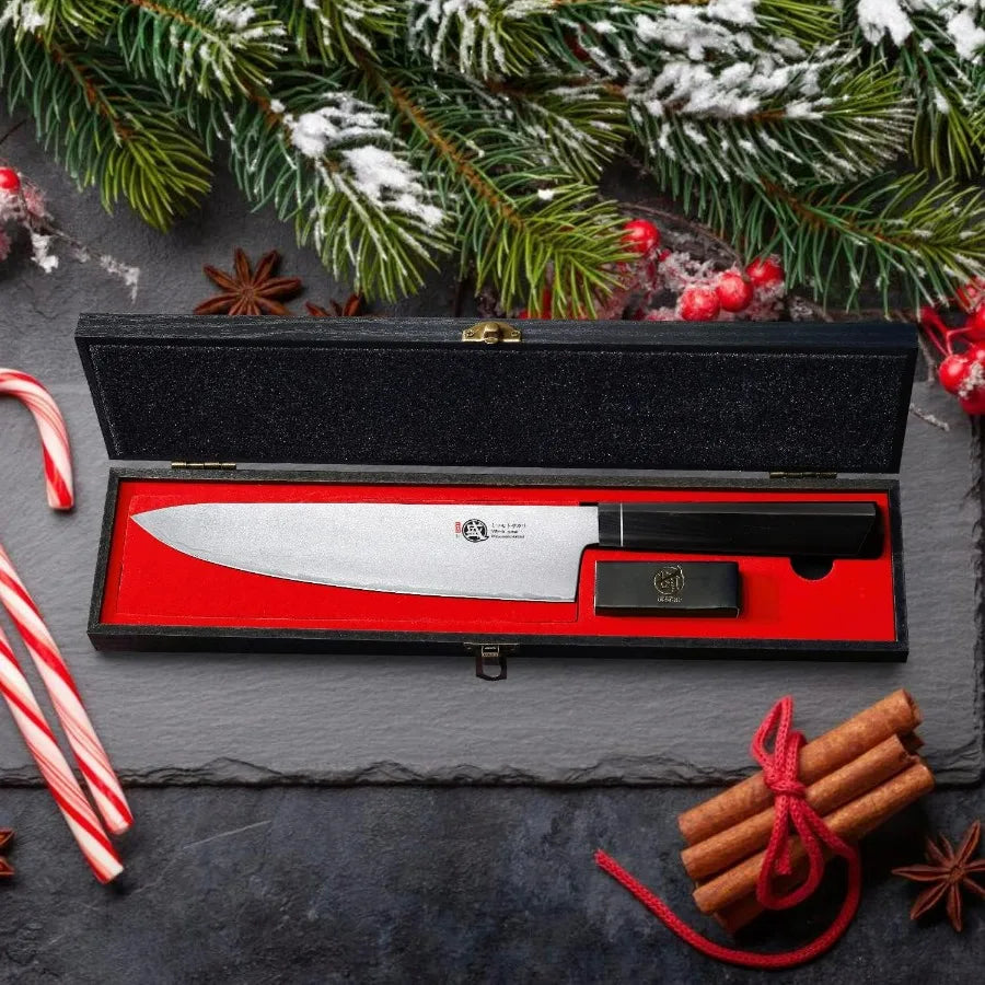 8 Inch Hand Forged Kitchen Knife for Meat & Vegetables, G10 Handle with Sandalwood Box