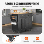 43" Kitchen Island Cart Wood Top Mobile Carts with Storage Cabinet