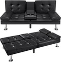 VICTONE Futon Sofa Bed Modern Faux Leather Couch Bed Convertible Folding Recliner for Living Room with 2 Cup Holders and Armrest