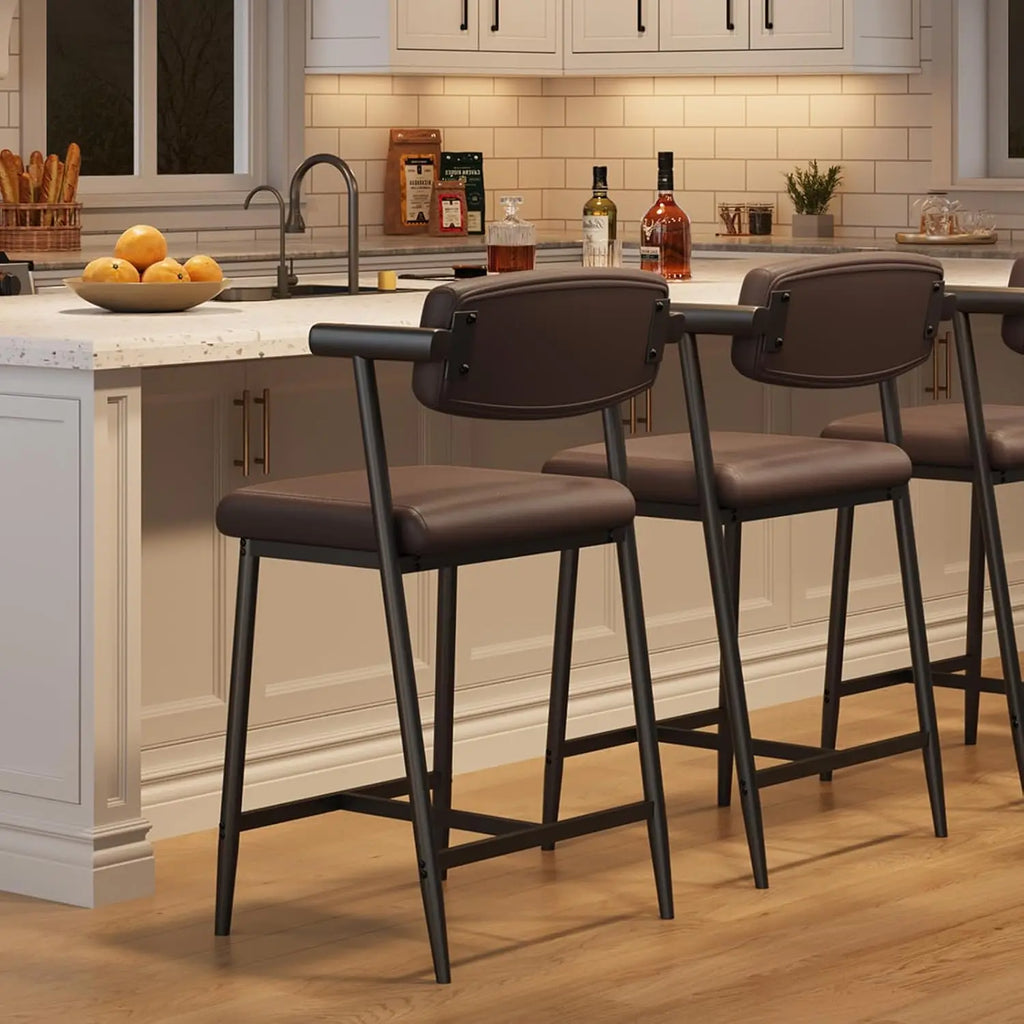 2PCS Counter Height Bar Stools Set with Back & Armrests,Upholsterd