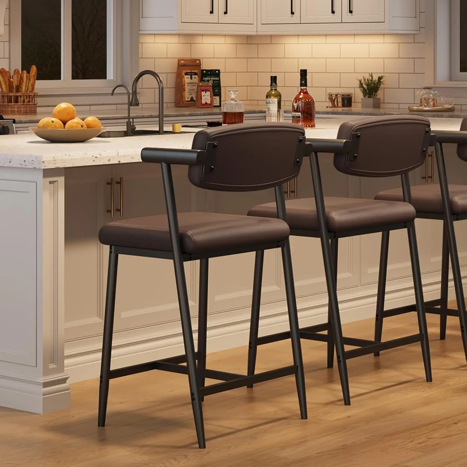 2PCS Counter Height Bar Stools Set with Back & Armrests,Upholsterd