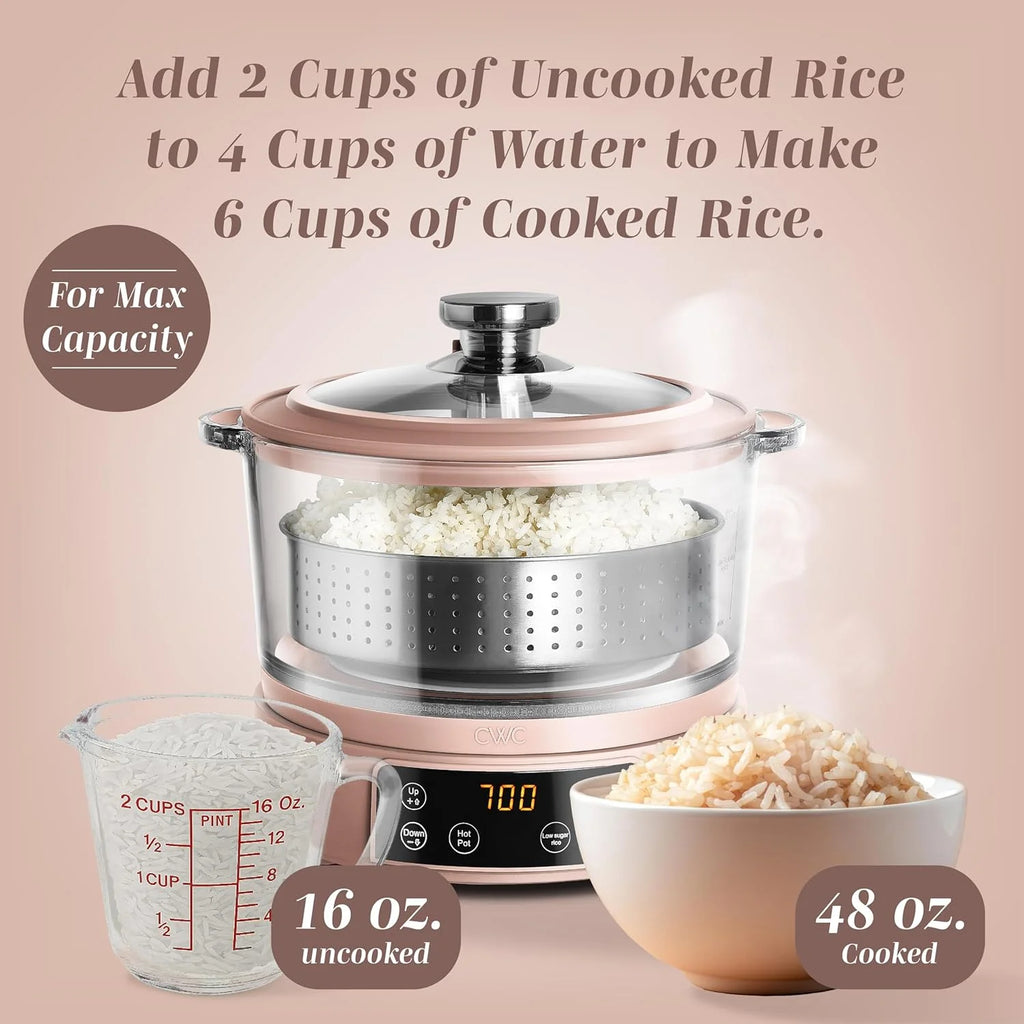 COOK WITH COLOR 3L Glass Low Carb Rice Cooker-Makes 6 Cups Cooked