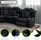 Power Recliner Sectional Sofa with LED Light, Air Leather