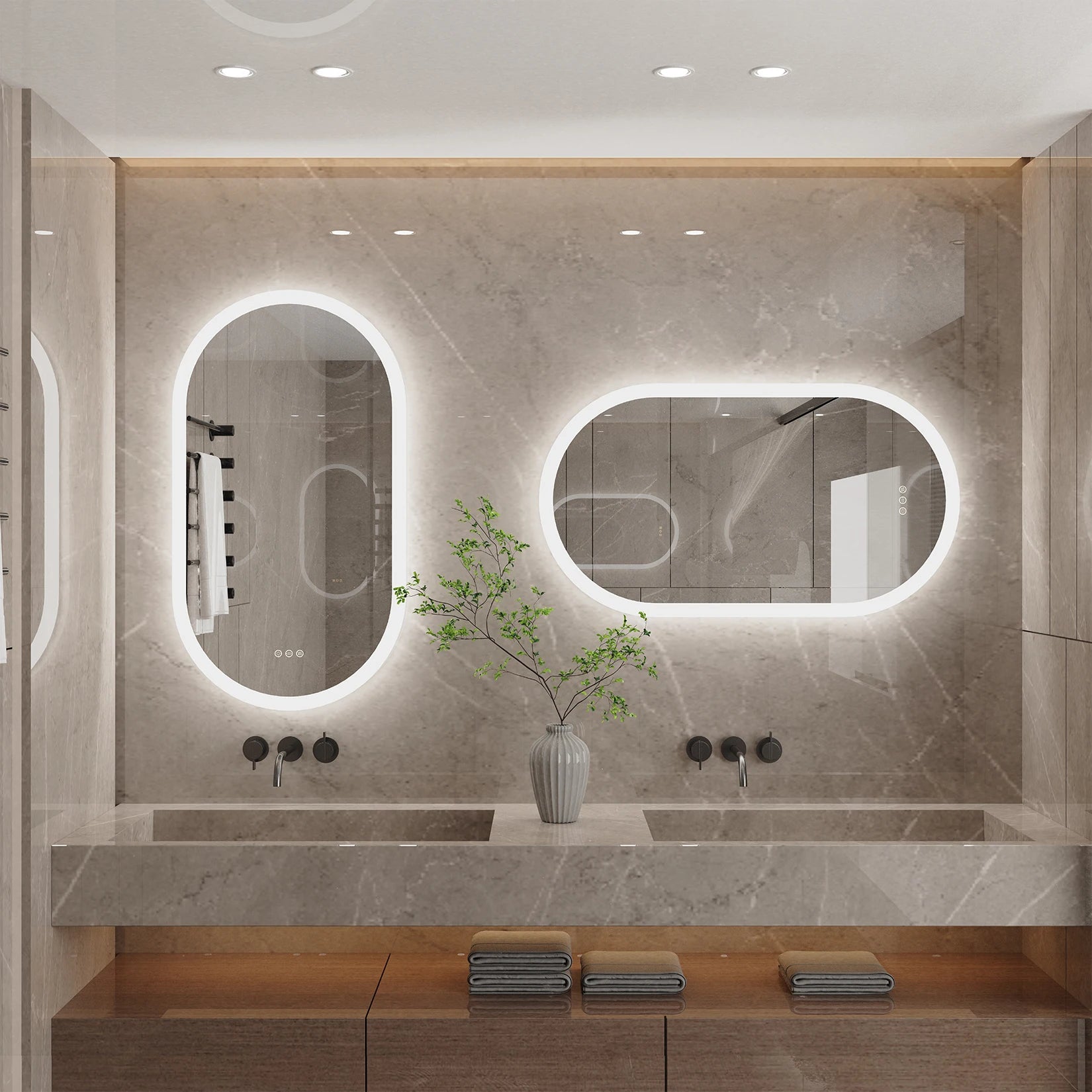 Frameless Wall Mirror with Lights Anti-Fog