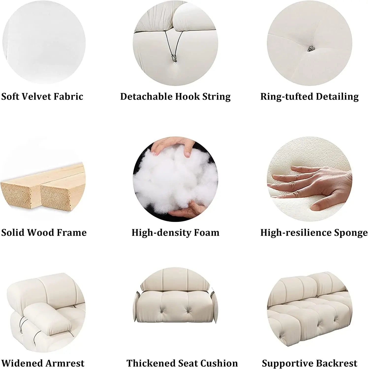 104" Minimalist Modular Sectional Sofas Modern Velvet Convertible Couches 3 Seats