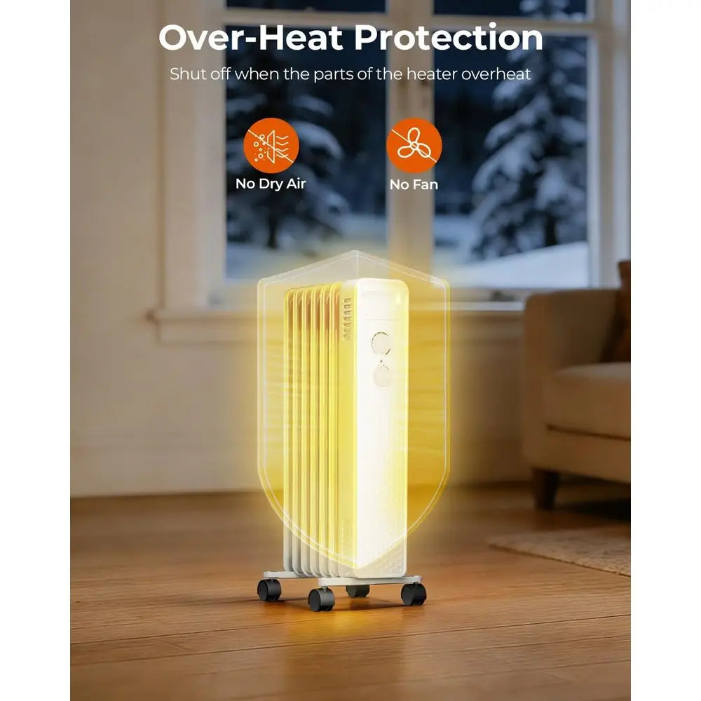 Portable 1500W Oil-Filled Radiator Heater with Adjustable Temperature, 3 Heat Modes, Overheat and Tip-Over Protection for Home a